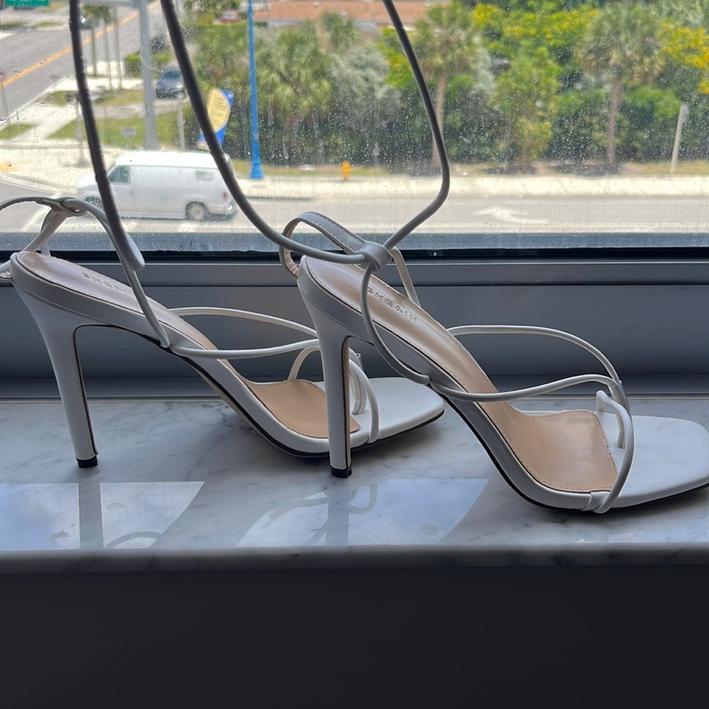 White lace up heels